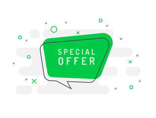 Special offer label. Trendy flat vector bubble. Green banner on a white background.