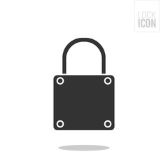 Padlock. Flat black icon of lock isolated on white background. Object of safety, protection.