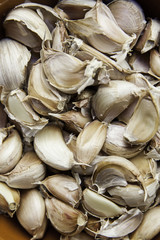 Detail of dried garlic in a market