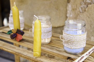 Craft wax candles in a market