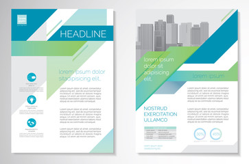 Template vector design for Brochure, Annual Report, Magazine, Poster, Corporate Presentation, Portfolio, Flyer, layout modern with green and blue color size A4, Front and back, Easy to use and edit.