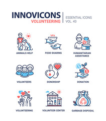 Volunteering - modern vector line icons set.