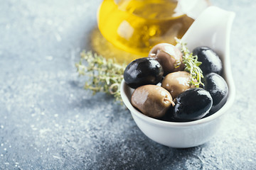 Bowl filled with fresh black olives
