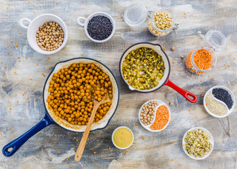 Mix of healthy beans and sprouts. Healthy diet and super foods.