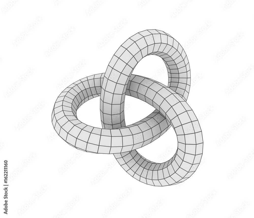 Wall mural abstract geometric shape with trefoil knot. 3d rendering. polygonal wireframe infinity loop model