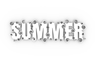 Lettering illustration with word summer. Typography poster with abstract ornament of curls. 3D rendering