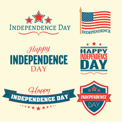 Independence Day July Fourth holiday set flag and stars vector illustration design banner or a stamp on white background vector EPS 10