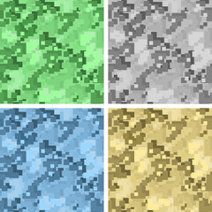 Military camouflage. Pixel texture. Collection of colored seamless patterns