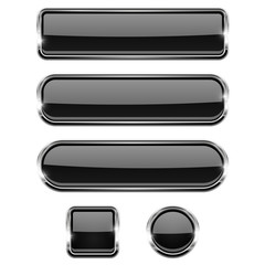 Black shiny buttons. Round, square and oval glass web icons