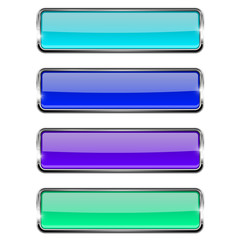 Set of blue rectangle glass buttons with metal frame