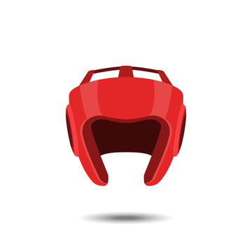 Red boxing helmet on a white background. Icon of the boxer's equipment in realistic style. Vector illustration
