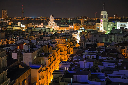 Madrid, top view at night