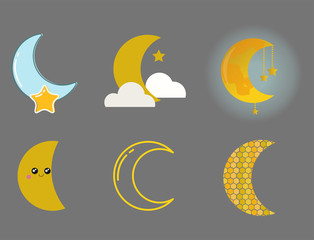 Different moon nature cosmos cycle satellite surface whole cycle from new star vector illustration.