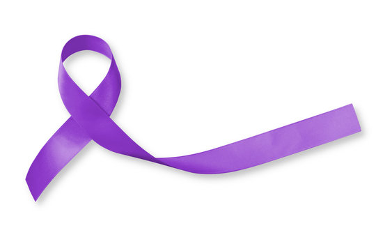 Hodgkin's lymphoma and testicular cancer awareness Violet ribbon symbolic bow color on white background (isolated with clipping path)