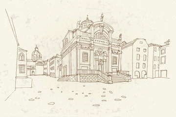 vector sketch of St. Blasius Church. Dubrovnik. Croatia.