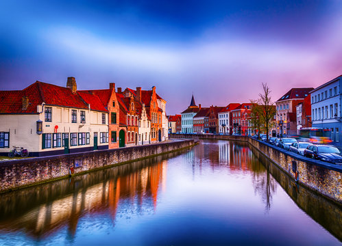 Beautiful view of Brugge (Bruges) old historical town in Belgium