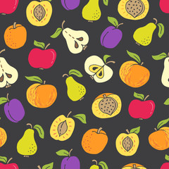 Seamless pattern with hand drawn fruit on black background