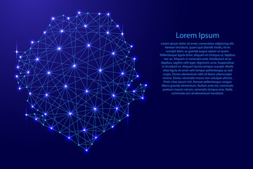 Map of Sierra Leone from polygonal blue lines and glowing stars vector illustration