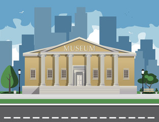 Color illustration depicting museum building with title and columns