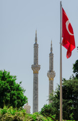 Big mecidiye mosque and Turkish Flag, Flag and Minaret