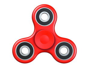 Red fidget finger spinner stress, anxiety relief toy. 3D render, isolated on white background