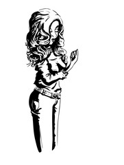 Zwart wit illustratie van vrouw