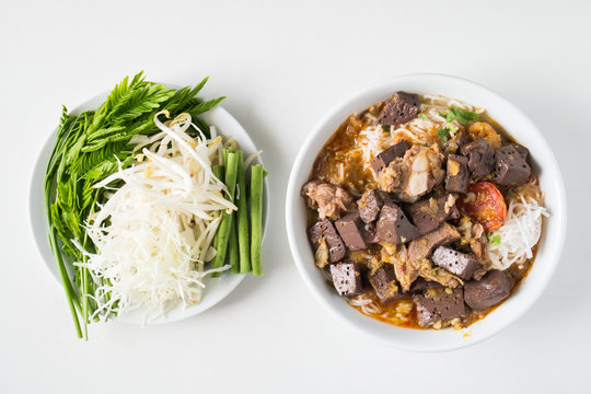 Popular Thai Northern Food,Spicy rice noodle soup or rice vermicelli soup,Kanom Jeen