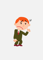 White businessman. Vector illustration isolated in a funny cartoon style. The character is very tired and somewhat dizzy.