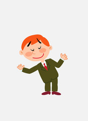White businessman. Vector illustration isolated in a funny cartoon style. The character is making a gesture of welcome.