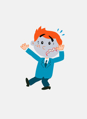 White businessman. Vector illustration isolated in a funny cartoon style. The character is terrified.