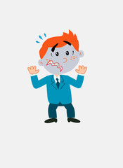 White businessman. Vector illustration isolated in a funny cartoon style. The character is terrified at something.