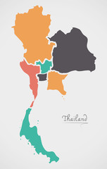 Thailand Map with states and modern round shapes