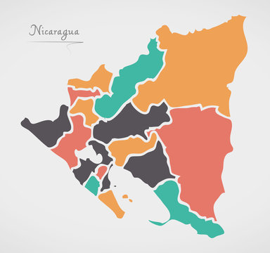 Nicaragua Map with states and modern round shapes