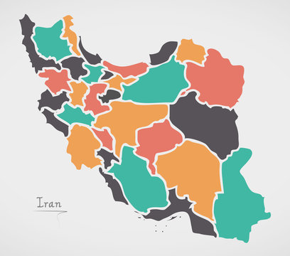 Iran Map with states and modern round shapes
