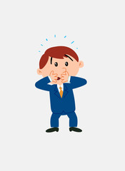 White businessman. Vector illustration isolated in a funny cartoon style. The character is surprised and worried.