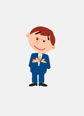 White businessman. Vector illustration isolated in a funny cartoon style. The character stands idly by, distracted.
