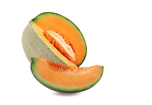 Melon sliced on white background.
