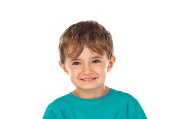 Cute child with four years and green t-shirt