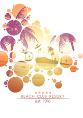 Summer Beach Resort Tropical Island Circle Cut Out - Vector Illustration