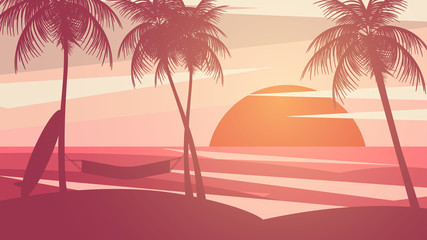 Minimal Summer Sunset Beach - Vector Illustration