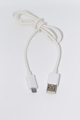 White micro USB cable for android isolated on white background