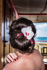 Modern beautiful haistyle hairdo of a woman at wedding