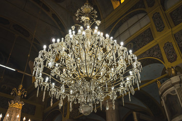 Big Massive Beautiful Chandelier in old ancient church at Burgas, Bulgaria