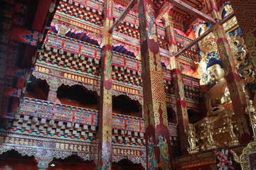 Monastic Decoration inside an Amdo Tibetan Buddhist Temple in Qinghai China Asia