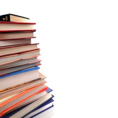 A stack of books on a white background