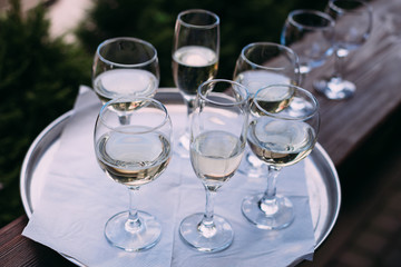 Wine glasses with a cool delicious champagne