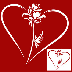 heart with rose - vector design element for Valentine's Day