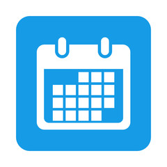 Icono plano calendario en cuadrado azul