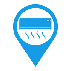 Icono plano localizacion aire acondicionado azul