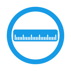 Icono plano regla horizontal en circulo color azul